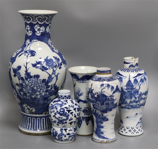 A group of five Chinese blue and white vases tallest 45cm